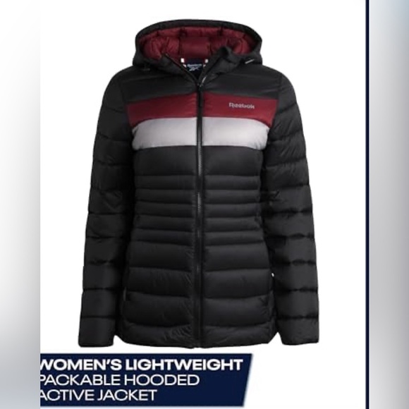 Reebok Jackets & Blazers - Reebok Women’s Hooded Puffer Jacket - Black, Burgundy, Light Gray